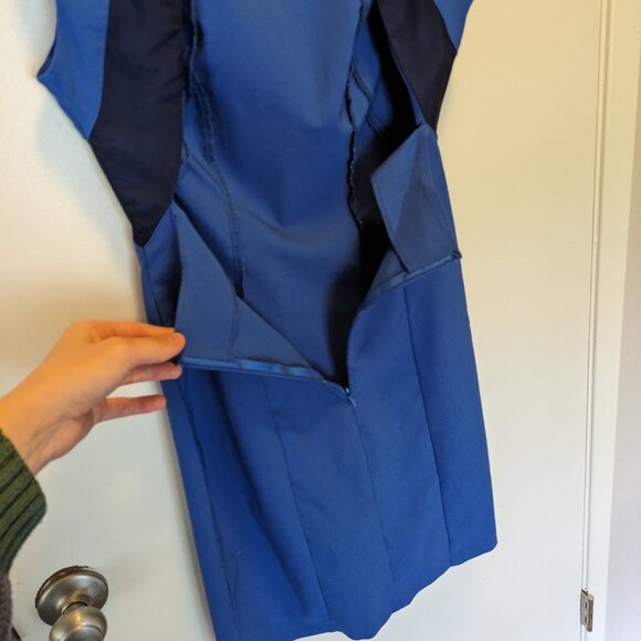 ASOS Dark Blue Sleeveless Career Style Bodycon Dress Mesh Contrast Open Back - Picture 9 of 9